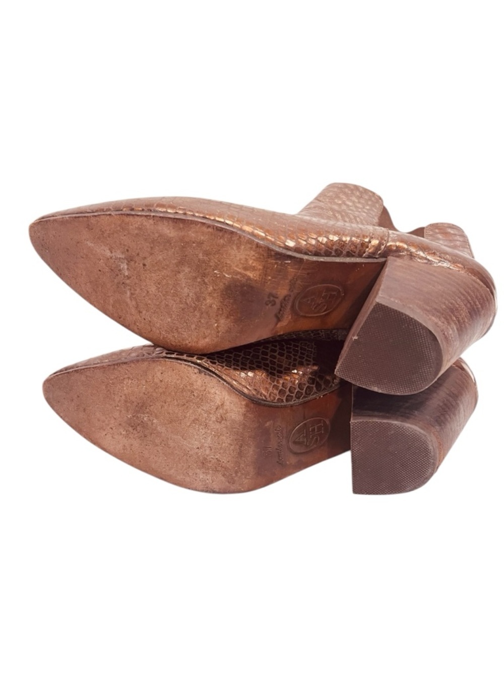 ASH Brown Metallic Snake-Embossed Pointed Leather Toe Chelsea Booties 37 - Picture 7 of 10